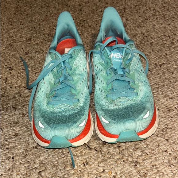 Hoka Women's Teal and Coral Athletic Shoes - Picture 3 of 5